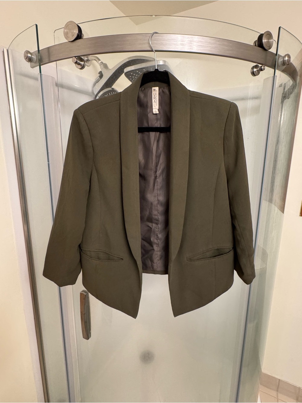 Mural Olive Green Open-Front Shawl Collar Blazer